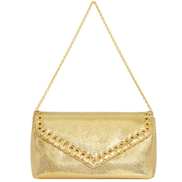 Rebecca Minkoff Handbags - NWT Rebecca Minkoff Whip Convertible Clutch - Color Goldtone Reptile
